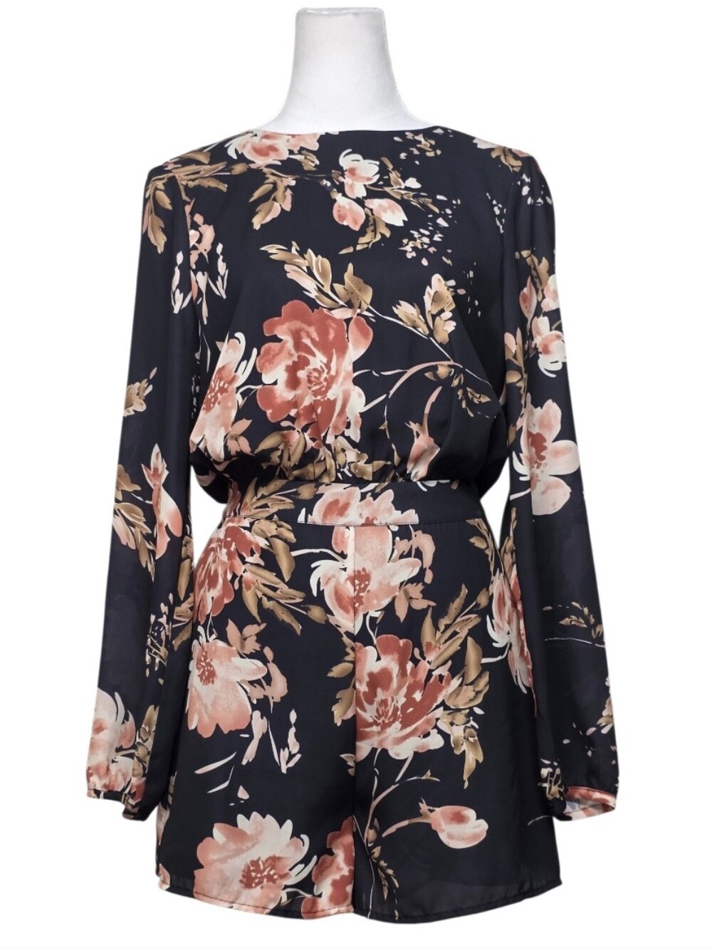 ALI & JAY Black Floral Long-Sleeve Romper Size Small